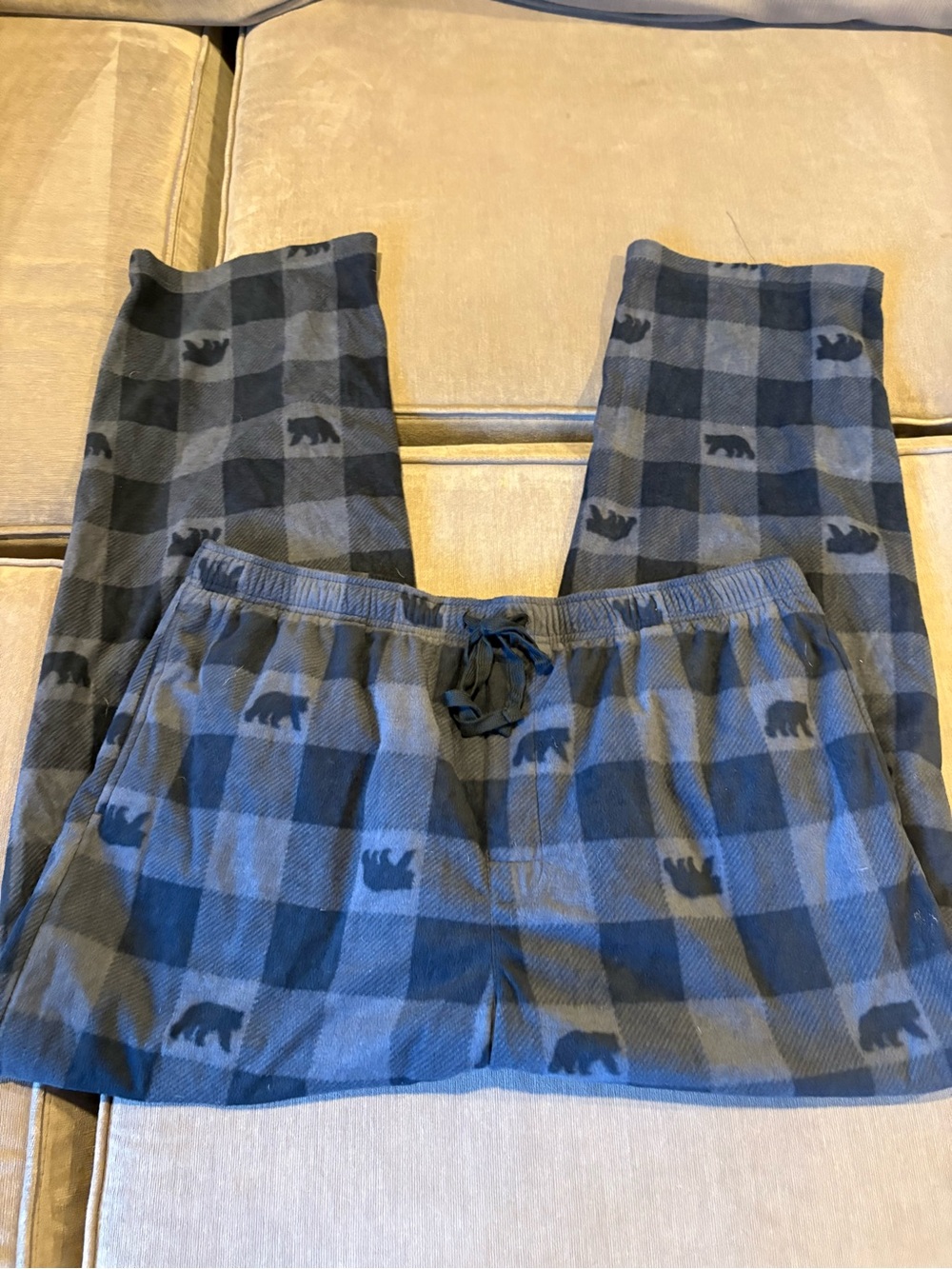 Croft & Barrow Pajama Pants Mens XL Gray Black Good Fleece Buffalo Plaid Bear